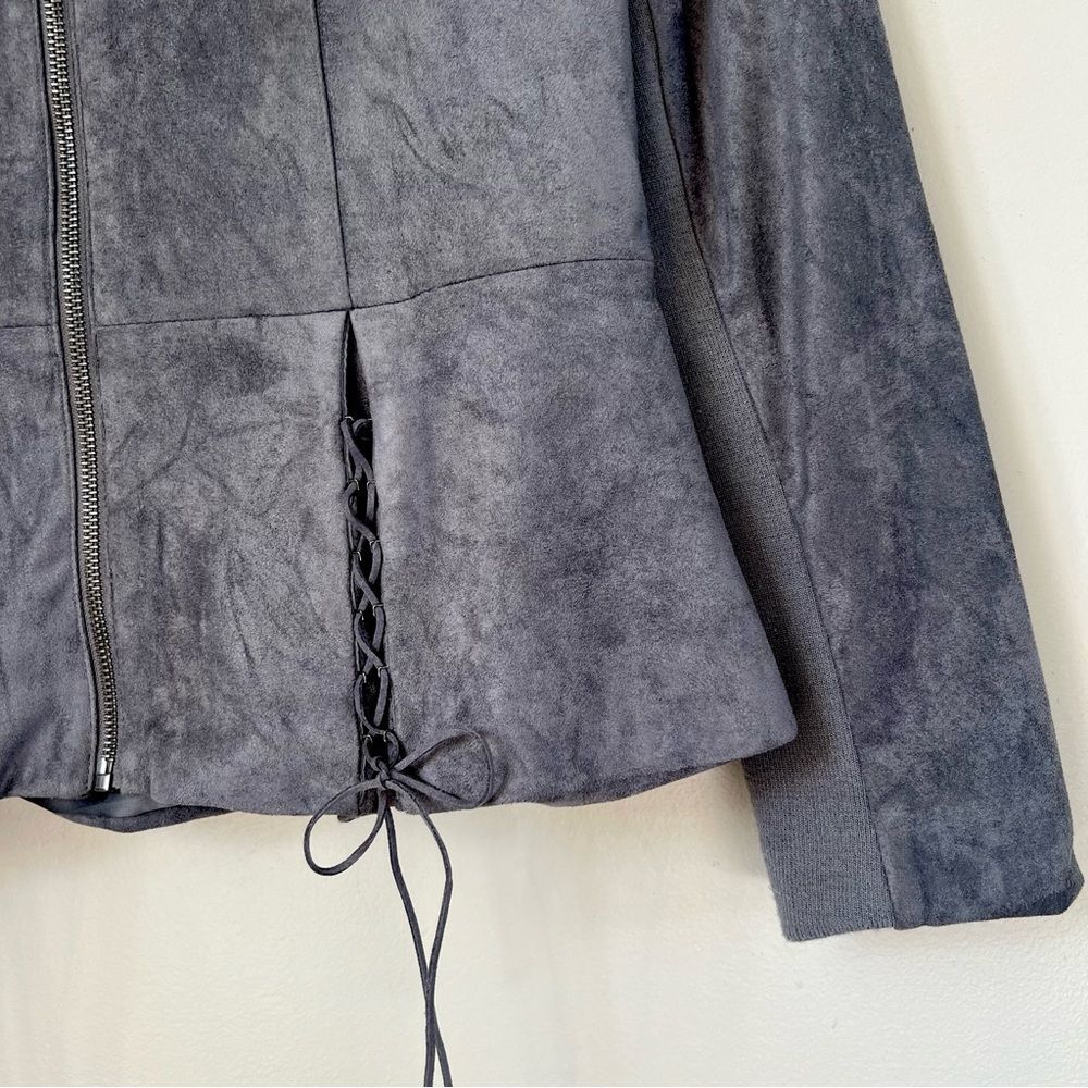 KUT from the Kloth Grey Faux Suede Peplum Lace-Up Jacket Blazer Size S - Picture 4 of 14